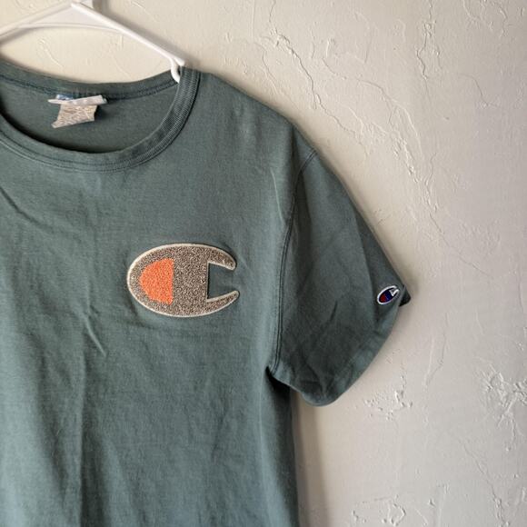 Champion Shirt Mens Small Green Chenille Patch Logo Short Sleeve Casual Tee - Picture 2 of 7